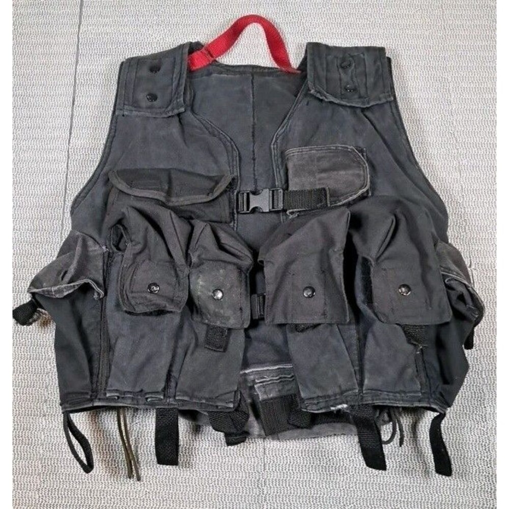 Vtg 90s Black Denim Canvas Tactical Utility Survivalist Vest Grunge